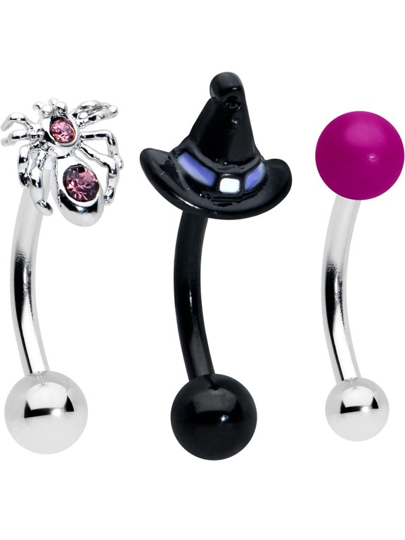 16G Surgical Steel Eyebrow Jewelry Cartilage Tragus Witch Spider Eyebrow Ring Set of 3 5/16