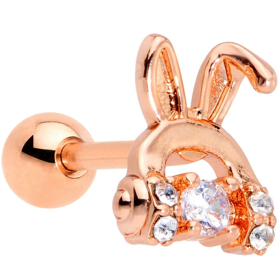 Body Candy 16G Women PVD Steel Rosy Clear Accent Bunny Headphone Cartilage Earring Helix Tragus Jewelry 1/4"