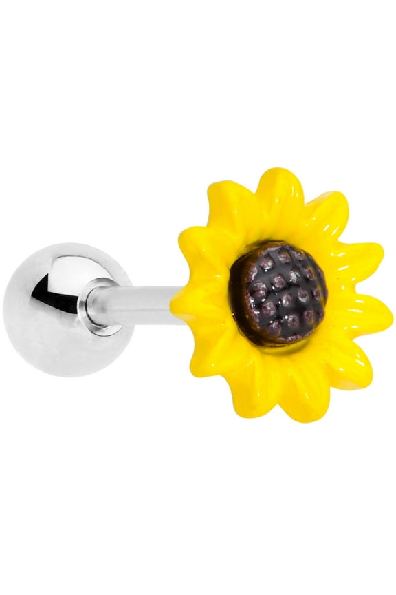 16G Womens 316L Stainless Steel Yellow Brown Sunflower Cartilage Earring Helix Tragus Jewelry 1/4"