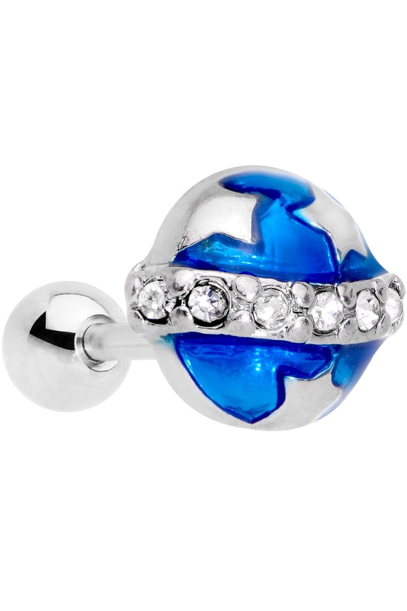16G Womens 316L Steel Clear Accent Star Blue Planet Cartilage Earring Helix Tragus Jewelry 1/4"