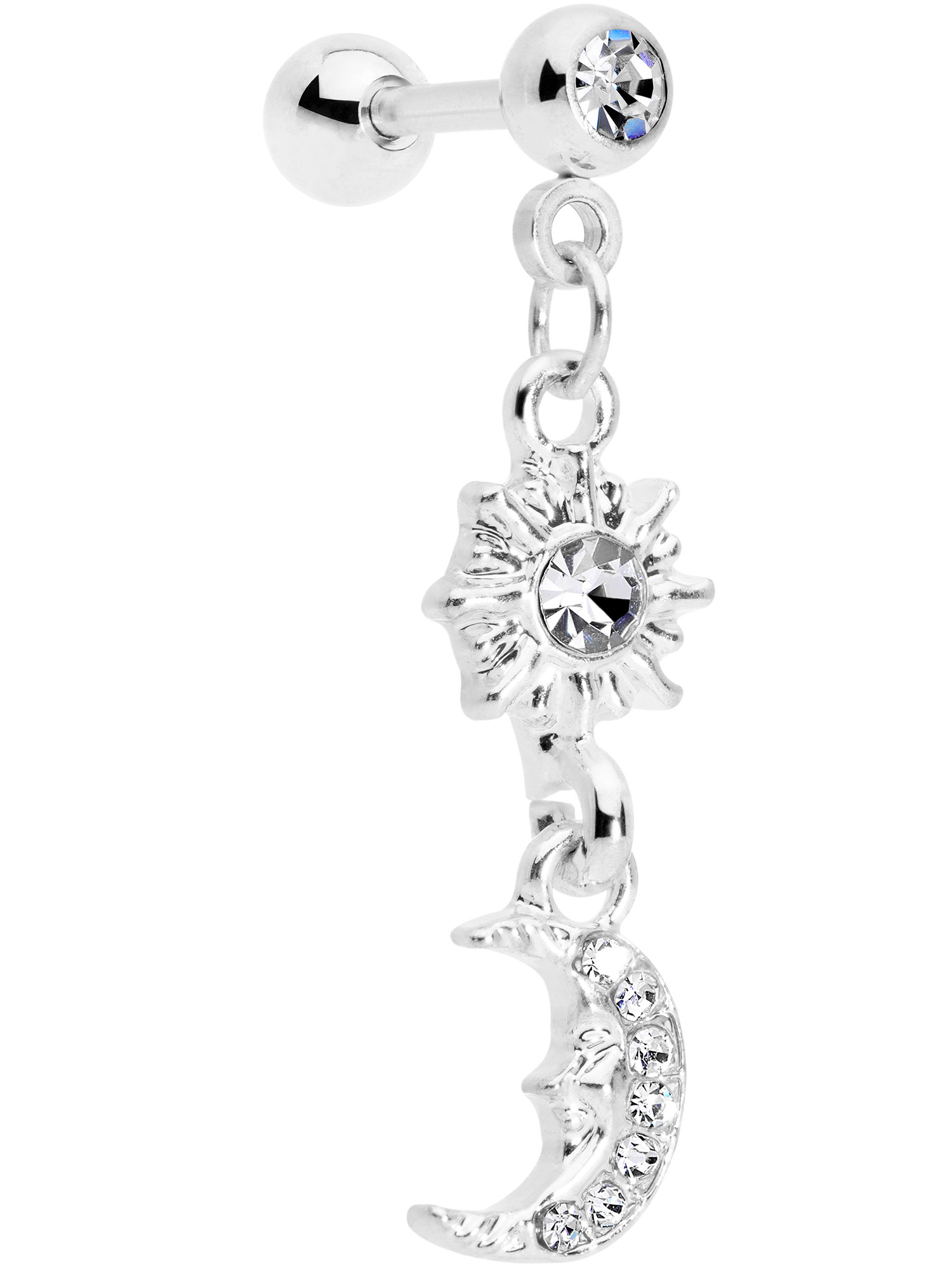 Body Candy 16G Womens 316L Steel Clear Moon Star Dangle Cartilage