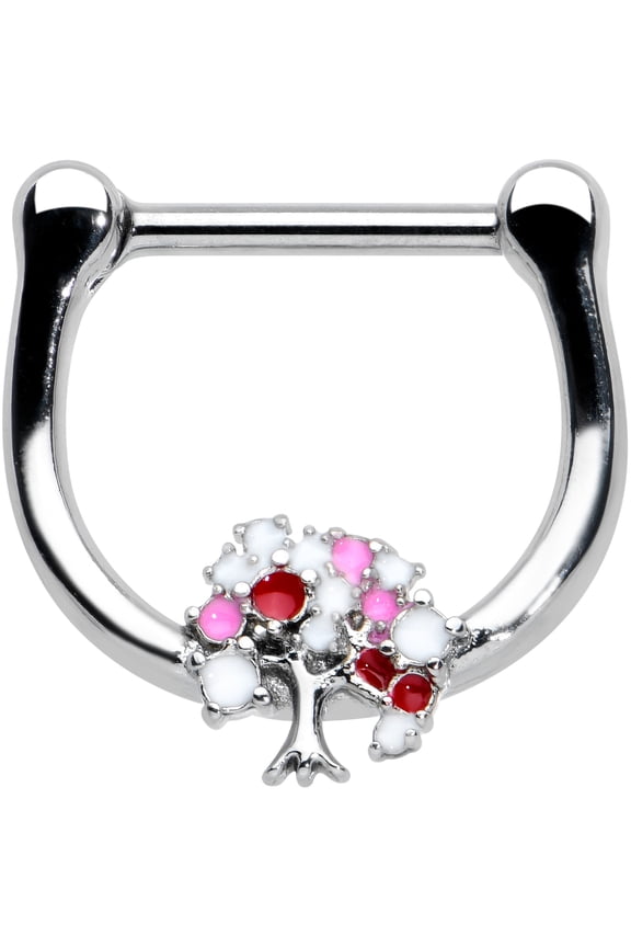 16G Womens 316L Steel Septum Jewelry Luscious Pink Fruit Tree Daith Tragus Cartilage Clicker 5/16