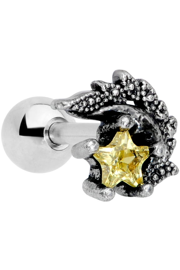 16G Womens 316L Steel Yellow Accent Shooting Star Cartilage Earring Helix Tragus Jewelry 1/4"