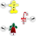 thumbnail image 1 of Body Candy 16G Womens 3Pc Steel Candy Cane Gingerbread Cartilage Earring Helix Tragus Jewelry Set 1/4", 1 of 1