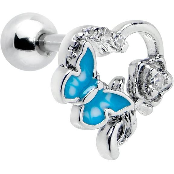 Body Candy 16G Womens 6mm 316L Stainless Steel Butterfly Rose Blue Mens Cartilage Earring Helix Tragus Jewelry 1/4"