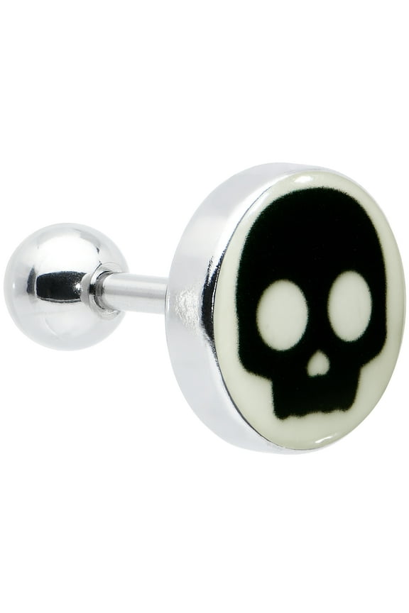 16G Womens 6mm 316L Stainless Steel Glow in the Dark Simple Skull Mens Cartilage Earring Helix Tragus Jewelry 1/4"