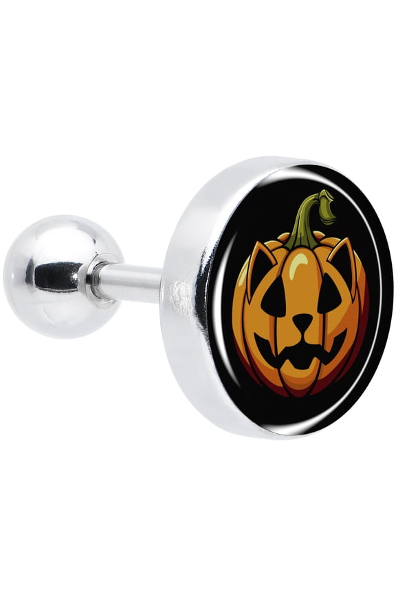 16G Womens 6mm 316L Stainless Steel Orange Pumpkin Cat Jack O Lantern Mens Cartilage Earring Helix Tragus Jewelry 1/4"