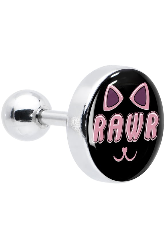 16G Womens 6mm 316L Stainless Steel RAWR Kitty Cat Mens Cartilage Earring Helix Tragus Jewelry 1/4"