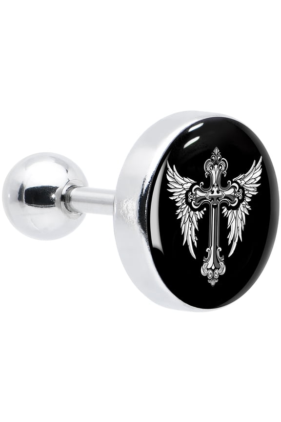 16G Womens 6mm 316L Stainless Steel Winged Cross Mens Cartilage Earring Helix Tragus Jewelry 1/4"