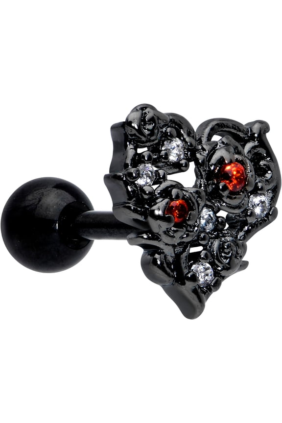16G Womens 6mm Stainless Steel Black Floral Heart Cartilage Earring Helix Tragus Jewelry 1/4