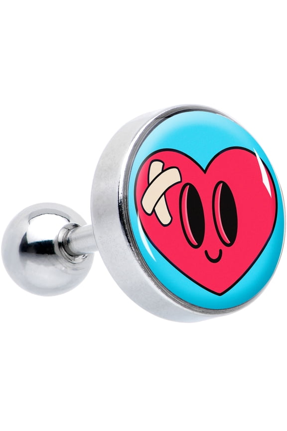 16G Womens 6mm Steel Heartbreak Bandaged Heart Mens Cartilage Earring Helix Tragus Jewelry 1/4"