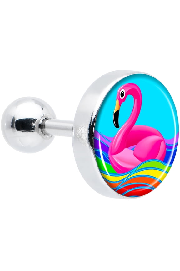 16G Womens 6mm Steel Rainbow Sea Floating Flamingo Cartilage Earring Helix Tragus Jewelry 1/4