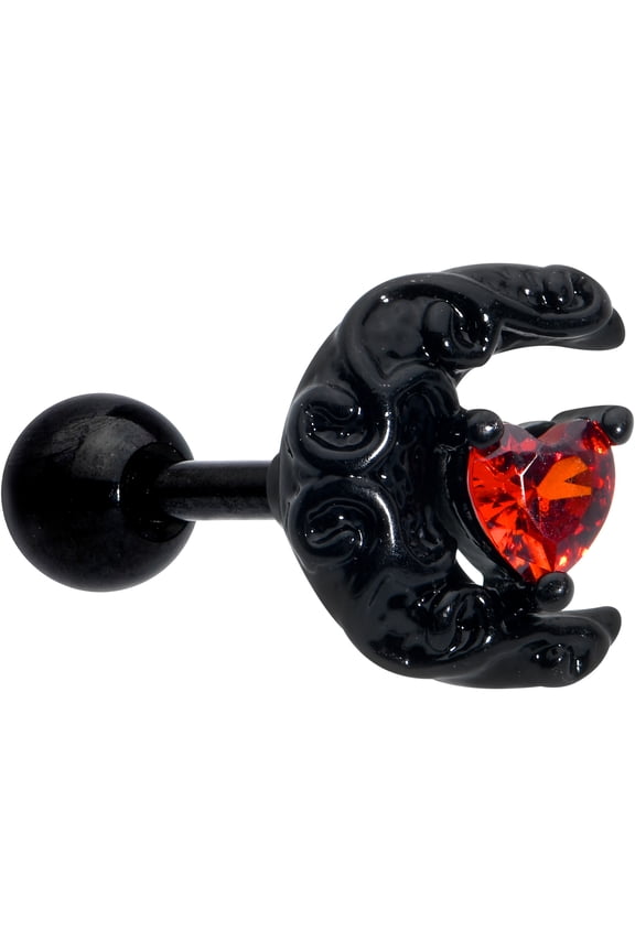 16G Womens 6mm Surgical Steel Black Scroll Heart Moon Mens Cartilage Earring Helix Tragus Jewelry 1/4"