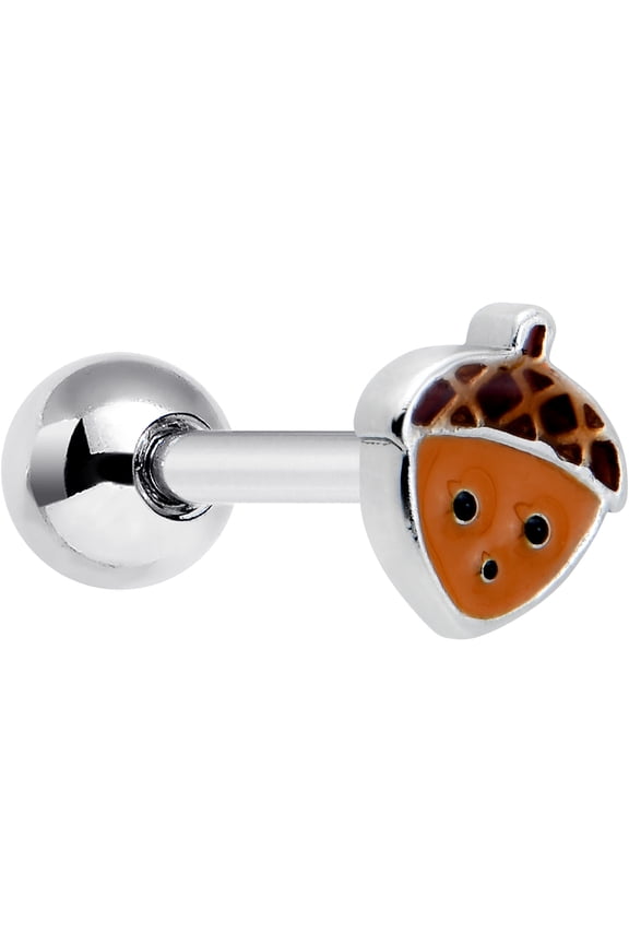 16G Womens 8mm 316L Stainless Steel Acorn Face Brown Helix Jewelry 5/16