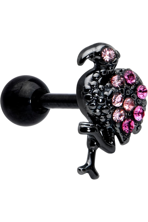 16G Womens Black PVD Stainless Steel Flamingo Top Ear Helix Jewelry 1/4