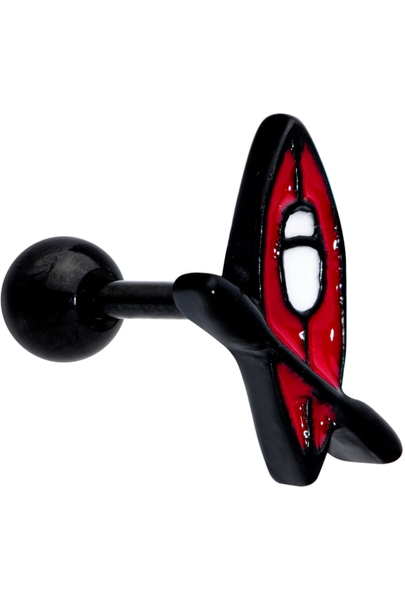 16G Womens Black PVD Stainless Steel Red Kayak Boat Cartilage Earring Helix Tragus Jewelry 1/4"