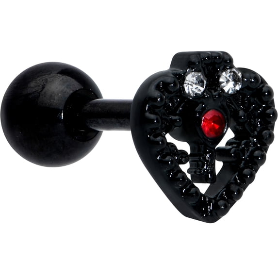 Body Candy 16G Womens Black PVD Stainless Steel Red Key Heart Helix Jewelry 1/4