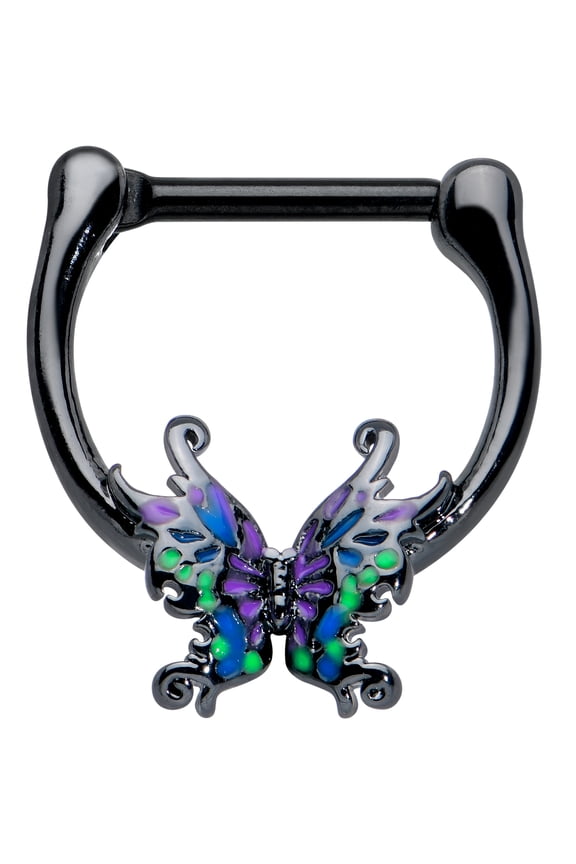 16G Womens Black PVD Steel Septum Jewelry Fantasy Fairy Wings Daith Tragus Cartilage Clicker 5/16