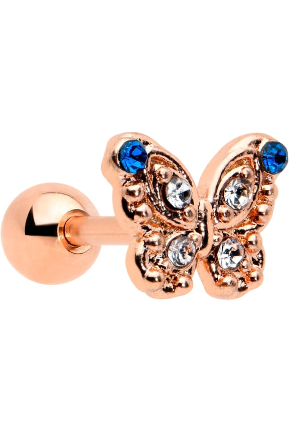 16G Womens PVD Stainless Steel Blue Butterfly Top Ear Cartilage Helix Tragus Jewelry 1/4