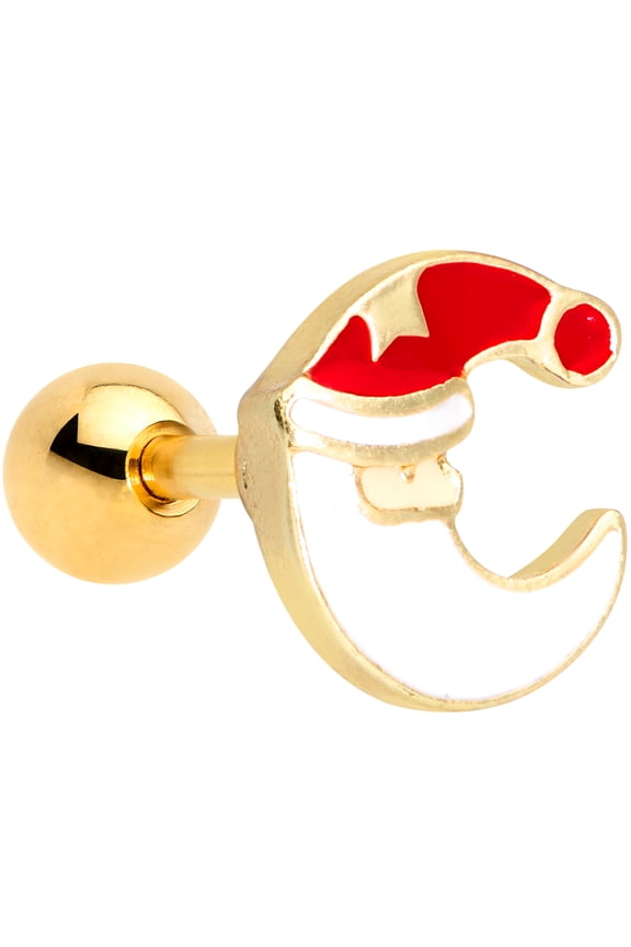 16G Womens PVD Steel Red White Santa Claus Star Cartilage Earring Helix Tragus Jewelry 1/4"