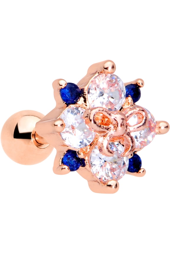 16G Womens PVD Steel Rosy Clear Accent Bow Star Cartilage Earring Helix Tragus Jewelry 1/4"