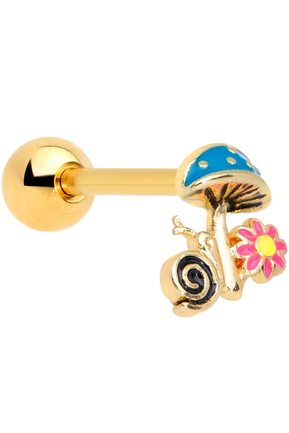 16G Womens PVD Steel Snail Flower Magic Mushroom Cartilage Earring Helix Tragus Jewelry 1/4"