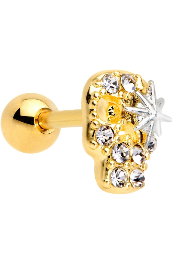 16G Womens Plated Steel Clear Accent Star Skull Cartilage Earring Helix Tragus Jewelry 1/4"