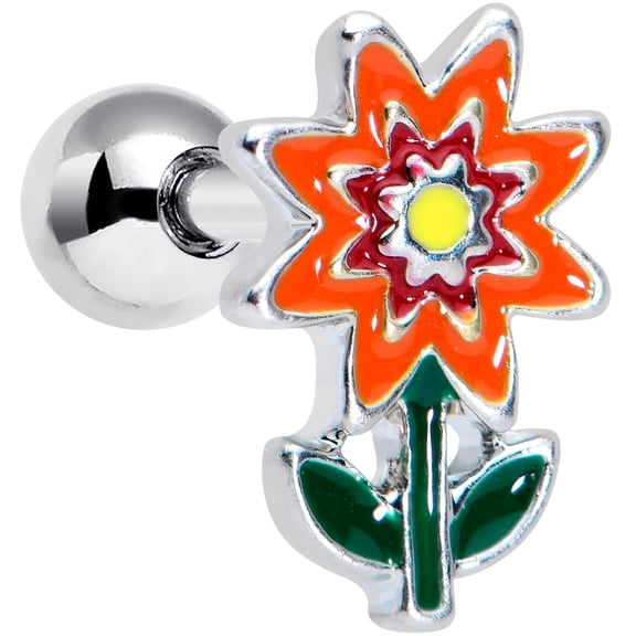 Body Candy 16G Womens Stainless Steel Green Red Orange Flower Cartilage Earring Helix Tragus Jewelry 1/4"
