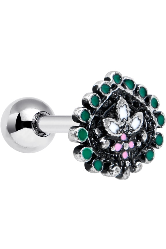 16G Womens Stainless Steel Pink Green Leaf Top Ear Cartilage Earring Helix Tragus Jewelry 1/4"