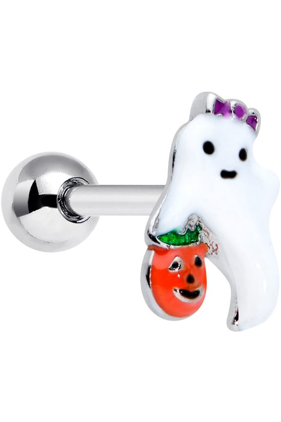 16G Womens Stainless Steel Trick or Treat Bow Ghost Cartilage Earring Helix Tragus Jewelry 1/4"