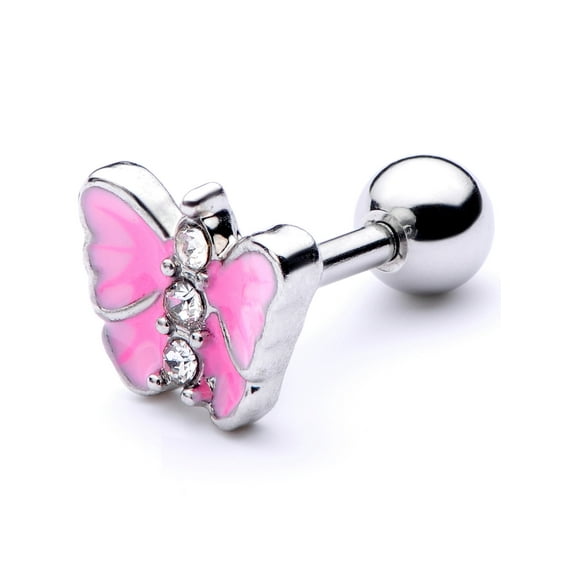Body Candy 16G Womens Steel Rosy Clear Accent Pink Butterfly Cartilage Earring Helix Tragus Jewelry 1/4"