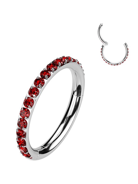 18 Gauge 5/16 Red CZ Gem Titanium Forward Facing Hinged Segment Ring Titanium for Women