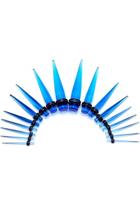 18Pc Ear Expanders Light Blue Acrylic Straight Taper 18 Piece Ear Stretching Kit 14G to 00G