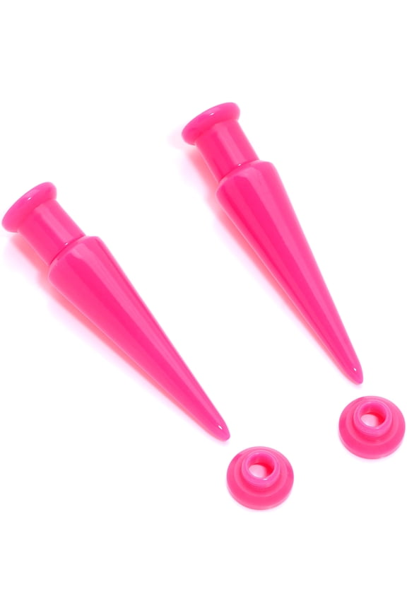 2 in 1 Ear Gauges Stretching Kit Pair of Tapers Pink Acrylic Screw Fit Plug Set 2 Gauge