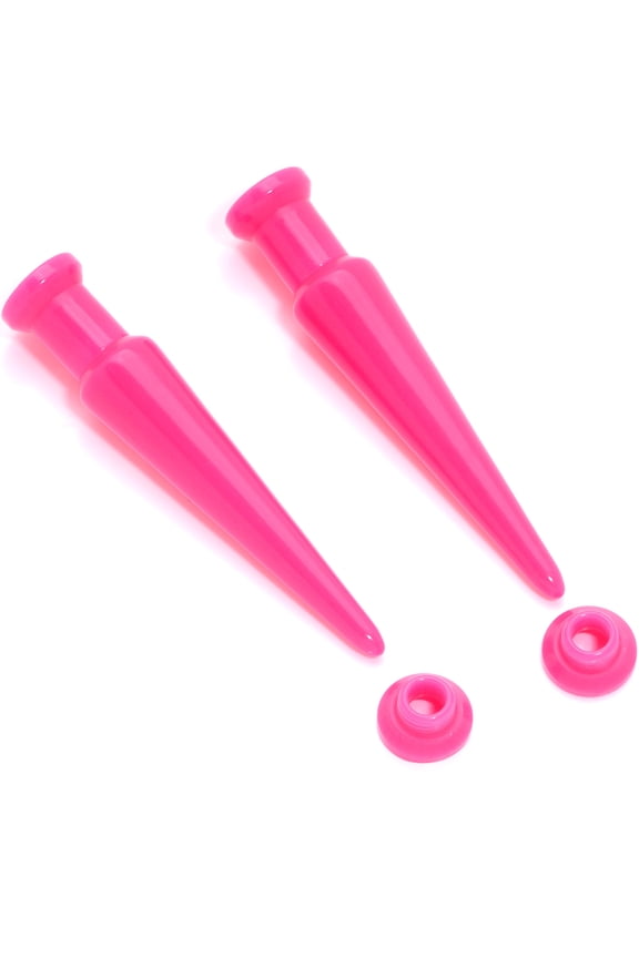 2 in 1 Ear Gauges Stretching Kit Pair of Tapers Pink Acrylic Screw Fit Plug Set 4 Gauge