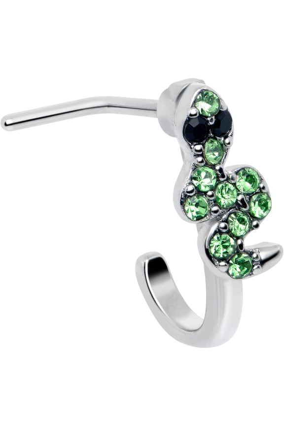 20 Gauge 7mm Green Gem Snake Sweetie Faux Hoop L Shape Nose Ring Stainless Steel for Women