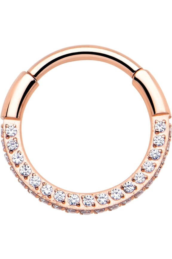 20 Gauge 7mm Triple Sided Micro Gem Rose Gold PVD Implant Grade Titanium Hinged Nose Hoop Titanium for Women
