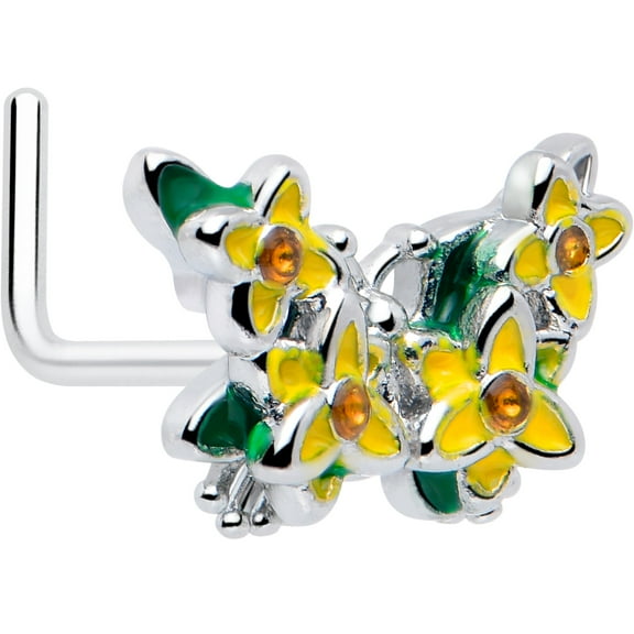 Body Candy 20 Gauge Nose Ring - 316L Stainless Steel L-Shape Nose Ring Blooming Butterfly Nose Stud for Women Men