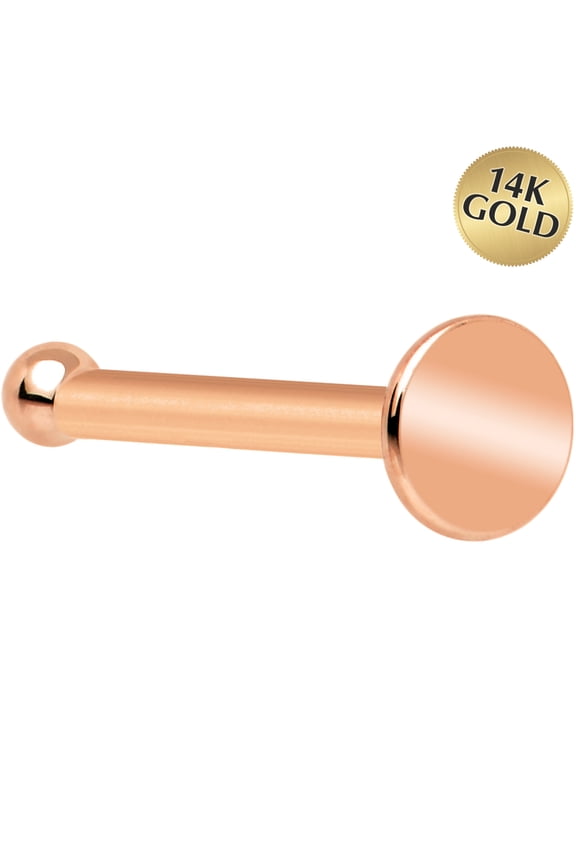 20 Gauge Solid 14k Rose Gold Flat Disc Nose BoneRose Gold for Women