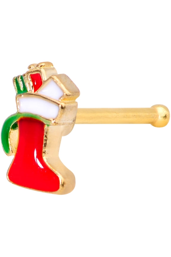 20G Anodized Steel Nose Ring Holiday Stocking Nose Stud Nose Bone Body Piercing Jewelry .27"