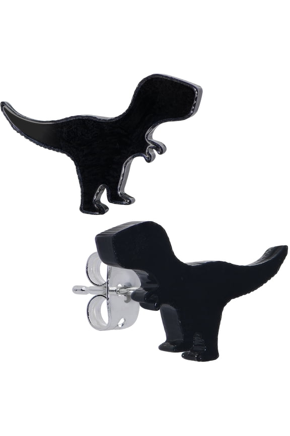 20G Stainless Steel Black Acrylic Tyrannosaurus Rex Dinosaur Pierced Stud Earrings Set for Women Men