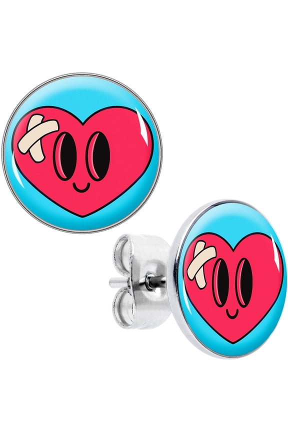 20G Stainless Steel Heartbreak Bandaged Heart Pierced Stud Earrings Set for Women Men