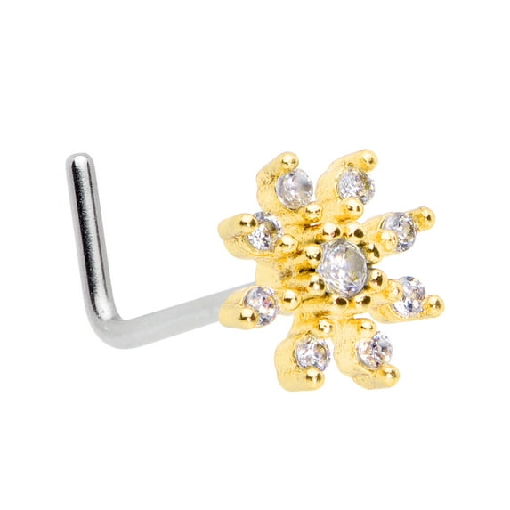 Body Candy 20G Steel L Shaped Nose Ring Clear Accent Bright Flower Nose Stud Body Piercing Jewelry 1/4"
