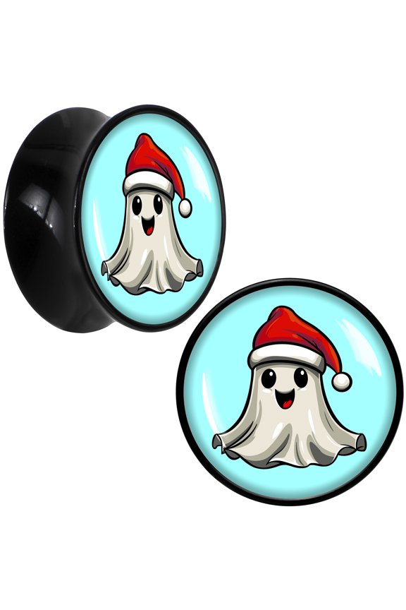 20mm Holiday Christmas Spirit Ghost Black Acrylic Saddle Plug Set