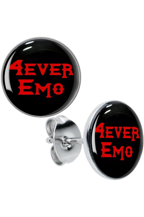 22G Stainless Steel Black Red 4 Ever Emo Pierced Stud Earrings Set for Women Men