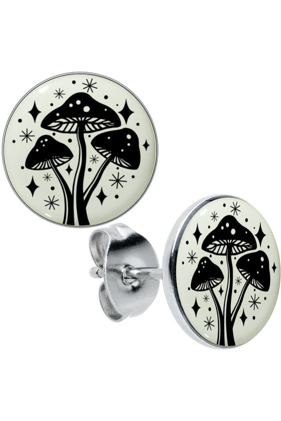 22G Stainless Steel Mystic Mushroom Glow in the Dark Pierced Stud Earrings Set for Women Men