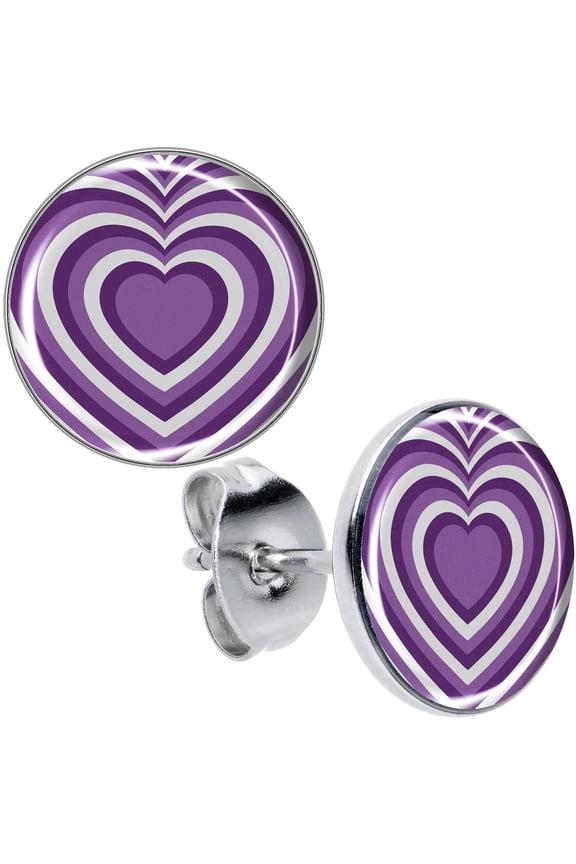 22G Stainless Steel Purple Retro Heart Pierced Stud Earrings Set for Women Men