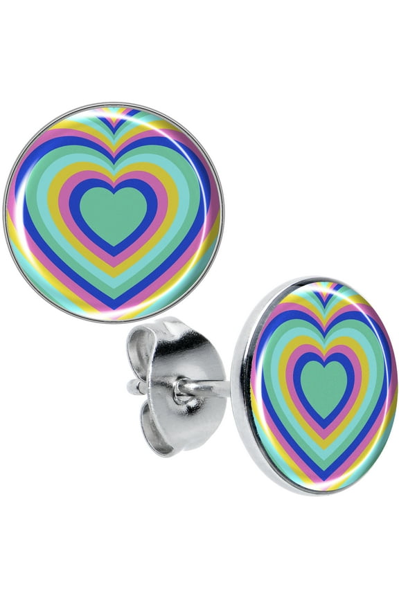 22G Stainless Steel Rainbow Retro Heart Pierced Stud Earrings Set for Women Men