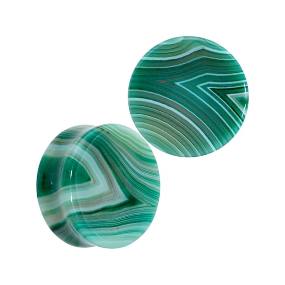 Body Candy 25mm Womens 2PC Green Line Agate Stone Saddle Plugs Double Flare Plug Ear Plug Gauges Set of 2