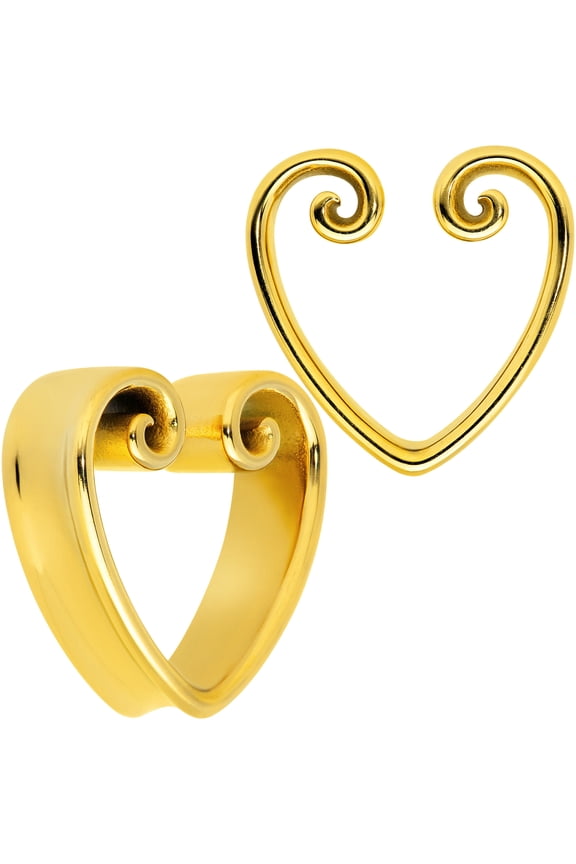 25mm Womens 2Pc PVD Steel Curl Heart Saddle Tunnel Plug Earring Ear Plug Gauges Set of 2